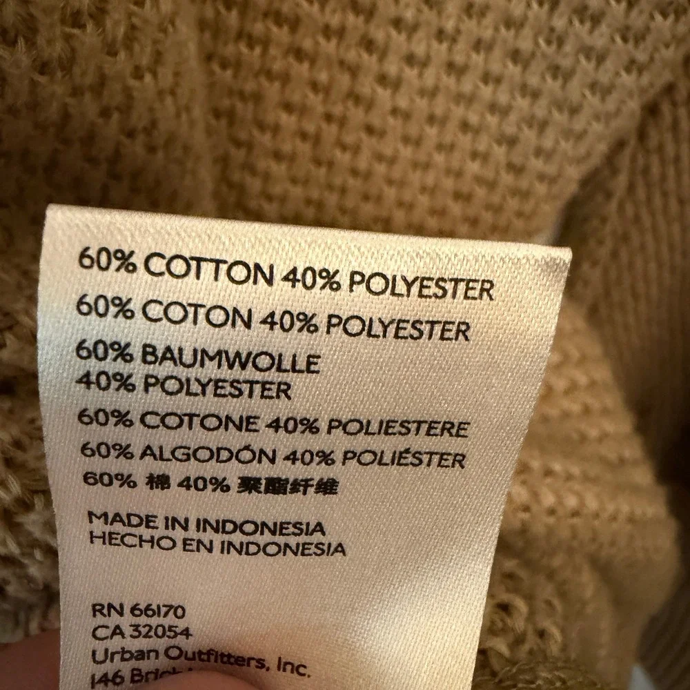 We The Free Thermal Knit Top Womens Medium Tan Excellent Mock Neck Waffle Seam